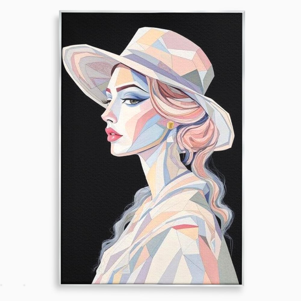 Tablou canvas cu tablou canvas cu femeie in stil cubist, in rama de aluminiu argintiu
